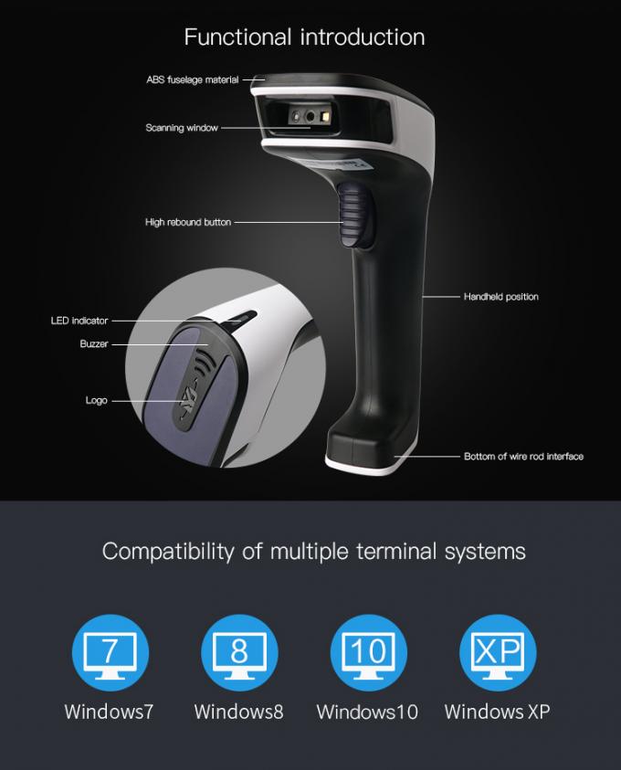 Scanner tenu dans la main sans fil Bluetooth 2.4G 3 de code barres 1D dans 1 capacité de la batterie 1600mAh