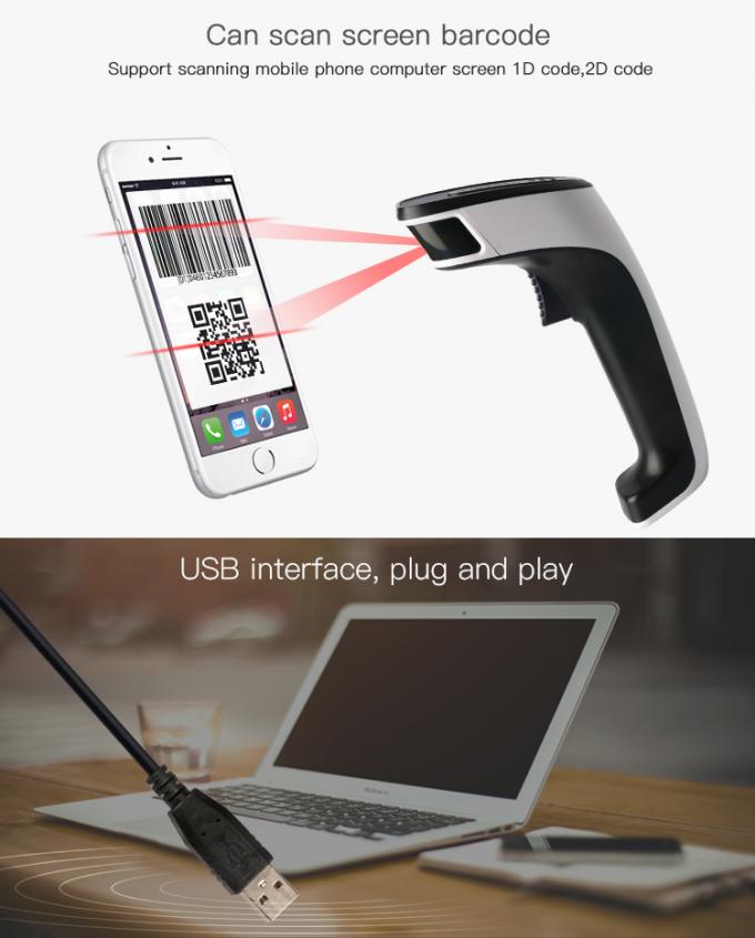 Scanner tenu dans la main sans fil Bluetooth 2.4G 3 de code barres 1D dans 1 capacité de la batterie 1600mAh